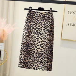 2024 Spring and Autumn New Leopard Print Full Sheepskin High Waist Over Knee Wrap Hip Skirt Mid Length Half Length Skirt