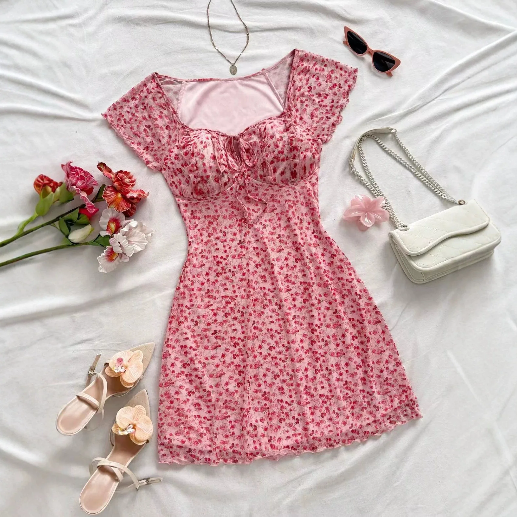 Fitted Floral Dress, French Style Dresses Spring Summer, Sweet Elegant Bodycon Midi Dress