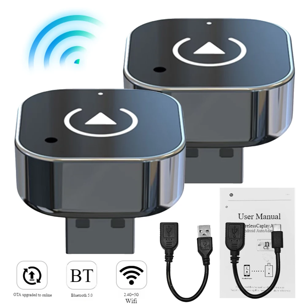 

Беспроводной адаптер CarPlay 2 в 1 и беспроводной адаптер Android Auto, Wi-Fi 5 ГГц USB Plug Play CarPlay Wireless AI Box