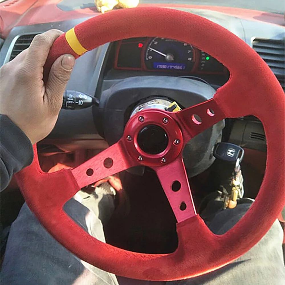 Universal Steering Wheel Car Accessories Modification 14 Inch 350mm Frosted Leather Deep Concave Suede Steering Wheel Tools