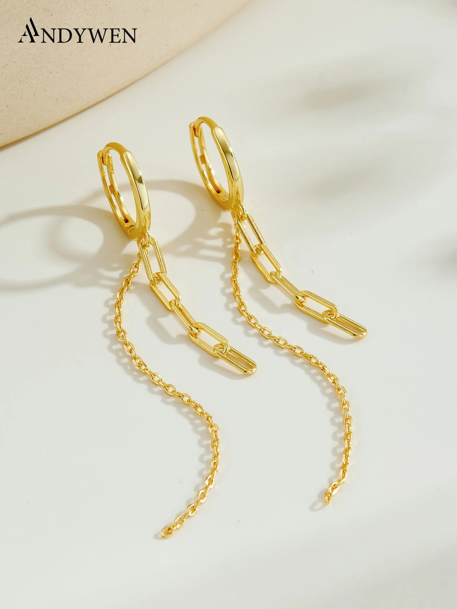 

ANDYWEN 925 Silver Double Chain Ear Cuff, Asymmetric Link Design, Edgy Jewelry Gift Box for Women, Street Style Wear