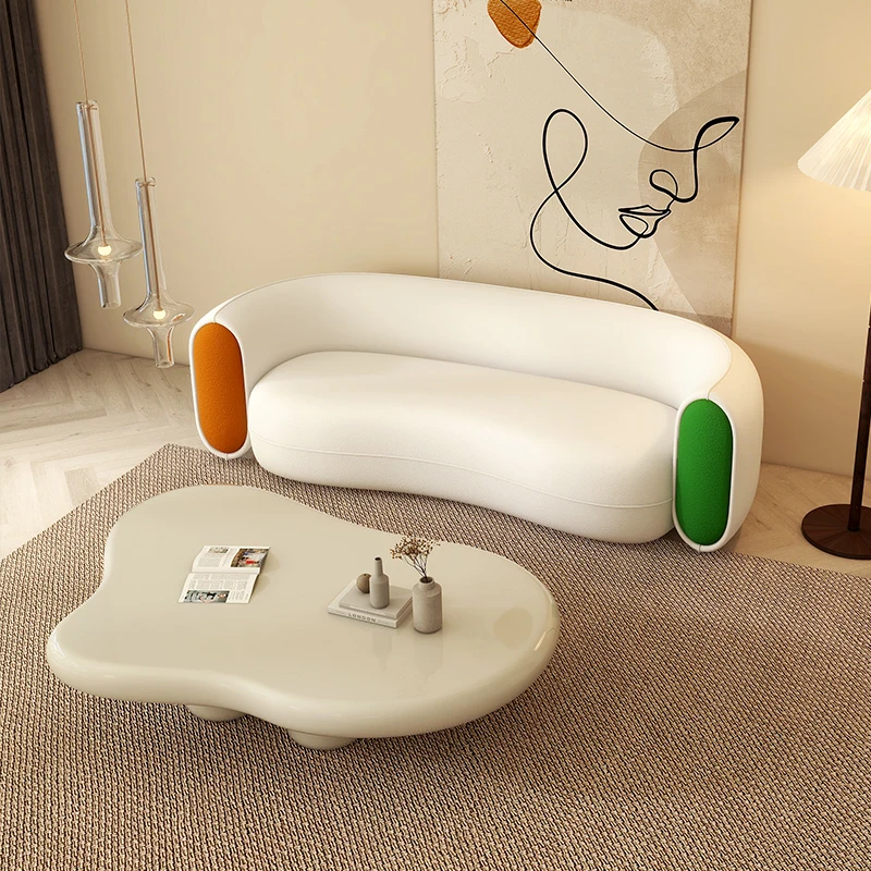 

Cream wind sofa living room small apartment Internet celebrity special-shaped creative cat paw fabric lamb wool cream
