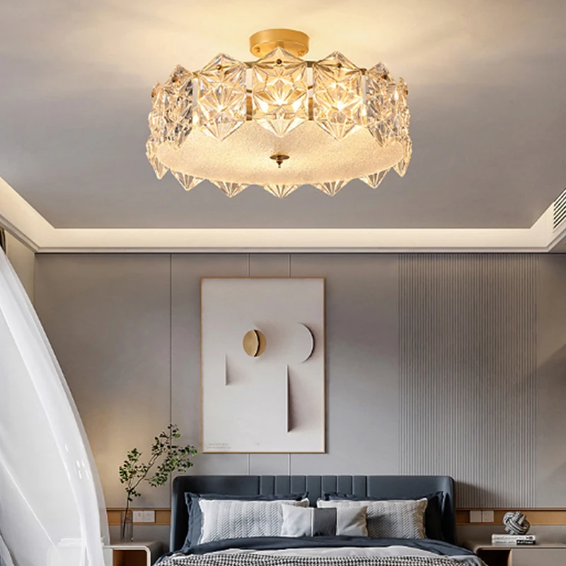 

Modern living room crystal ceiling lamp round chandelier villa bedroom living room aisle lighting