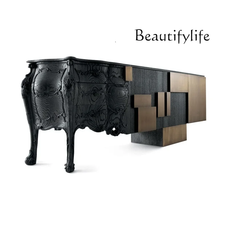 X French Neoclassical Solid Wood Carving TV Cabinet Villa Entrance Cabinet Living Room Creative American Dining Side Cabinet