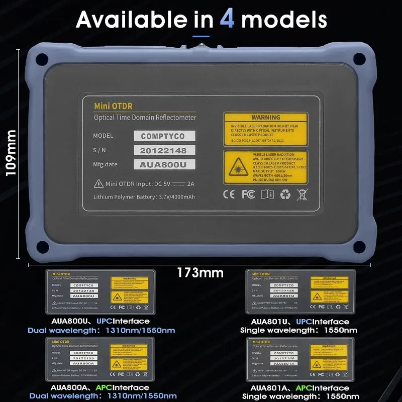 Imagem -06 - Fibra Óptica Reflectometer Touch Screen Vfl Ols Opm Mapa de Eventos Ethernet Cabo Tester Mini Otdr 12 em 1310 nm 1550nm 26 24db 100km