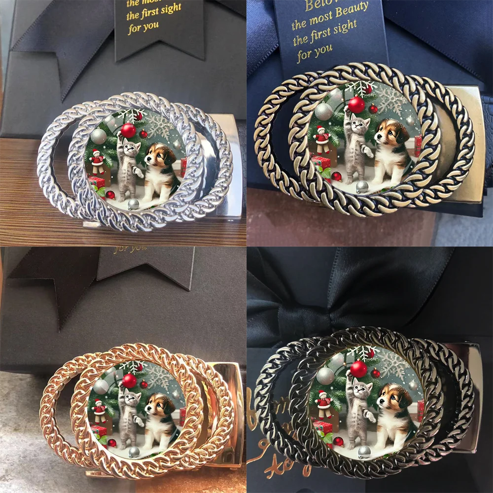 Dog and Cat Christmas Automatic Ratchet Belt Buckle Fashion Personalized Waist Accessory Holiday Gift for Friends