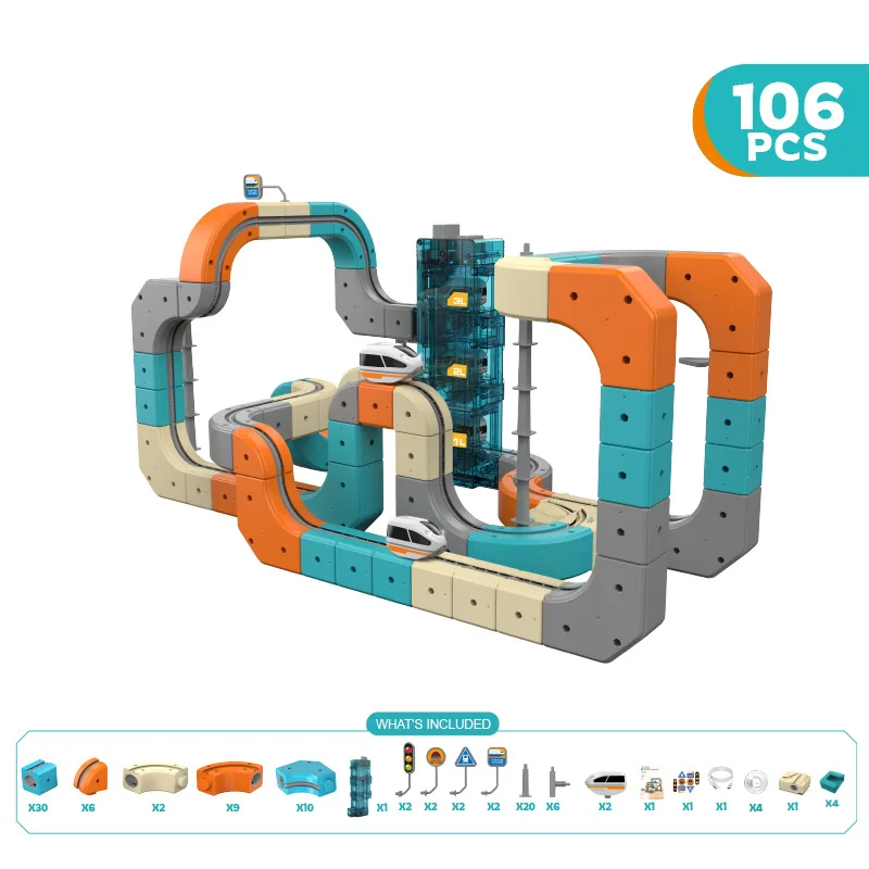 Magic Track Train toy Assembled Building Blocks Maze Educational Toys for Kids Christmas Gifts DIY Multi-Level Staircase Block