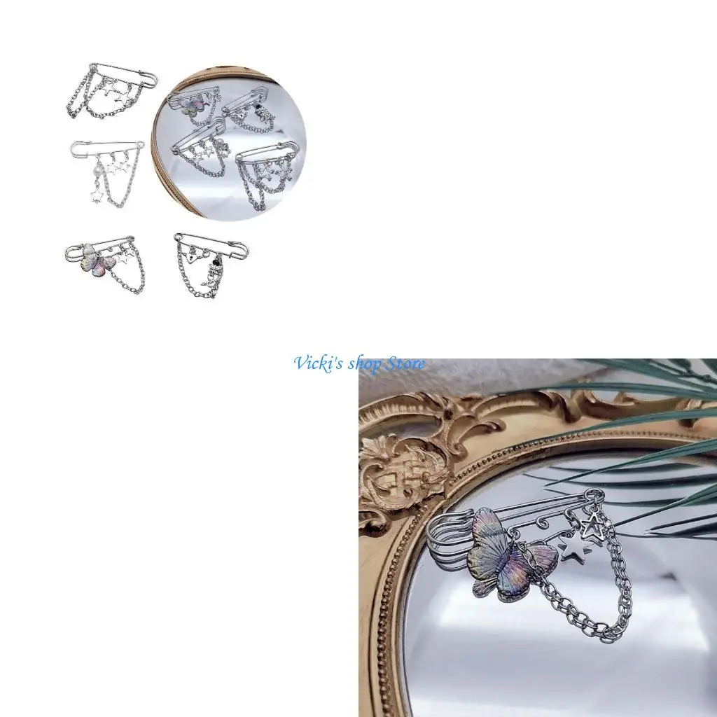 Heart-shape Keylock/Double Chain Brooch Punk Sneaker Shoes Decors Suit Lapel Pin