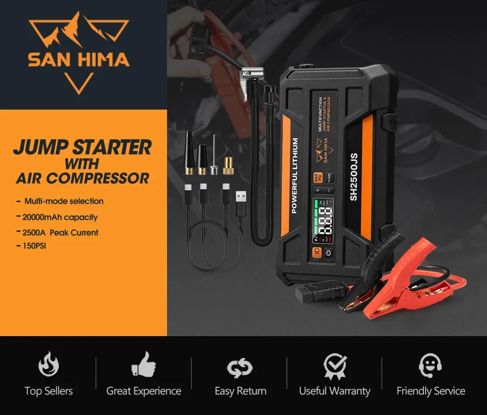 4-in-1Jump Starter Power Bank 150PSI Tire Inflator Lithium Battery 12V Car Jump Starter With Air Compressor