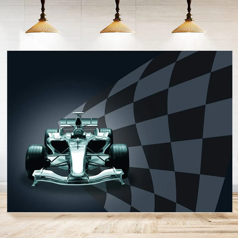 Racing Car Black And White Grid Chequered Photography Backdrop Champion Sport 3D Competition Race Track Speed Background Banner