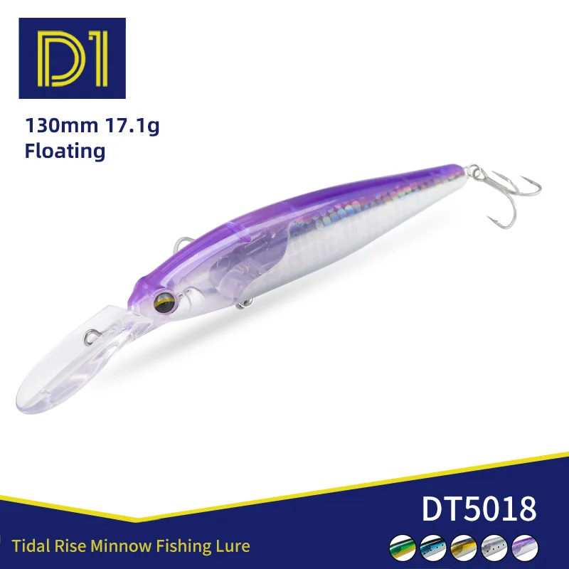 D1 Tidal Rise Long Lip Minnow 130mm 17,1g Schwimmender Hartköder Weitwurf-Wobbler Köder für Barsch, Hecht, Barsch Angelzubehör DT5018
