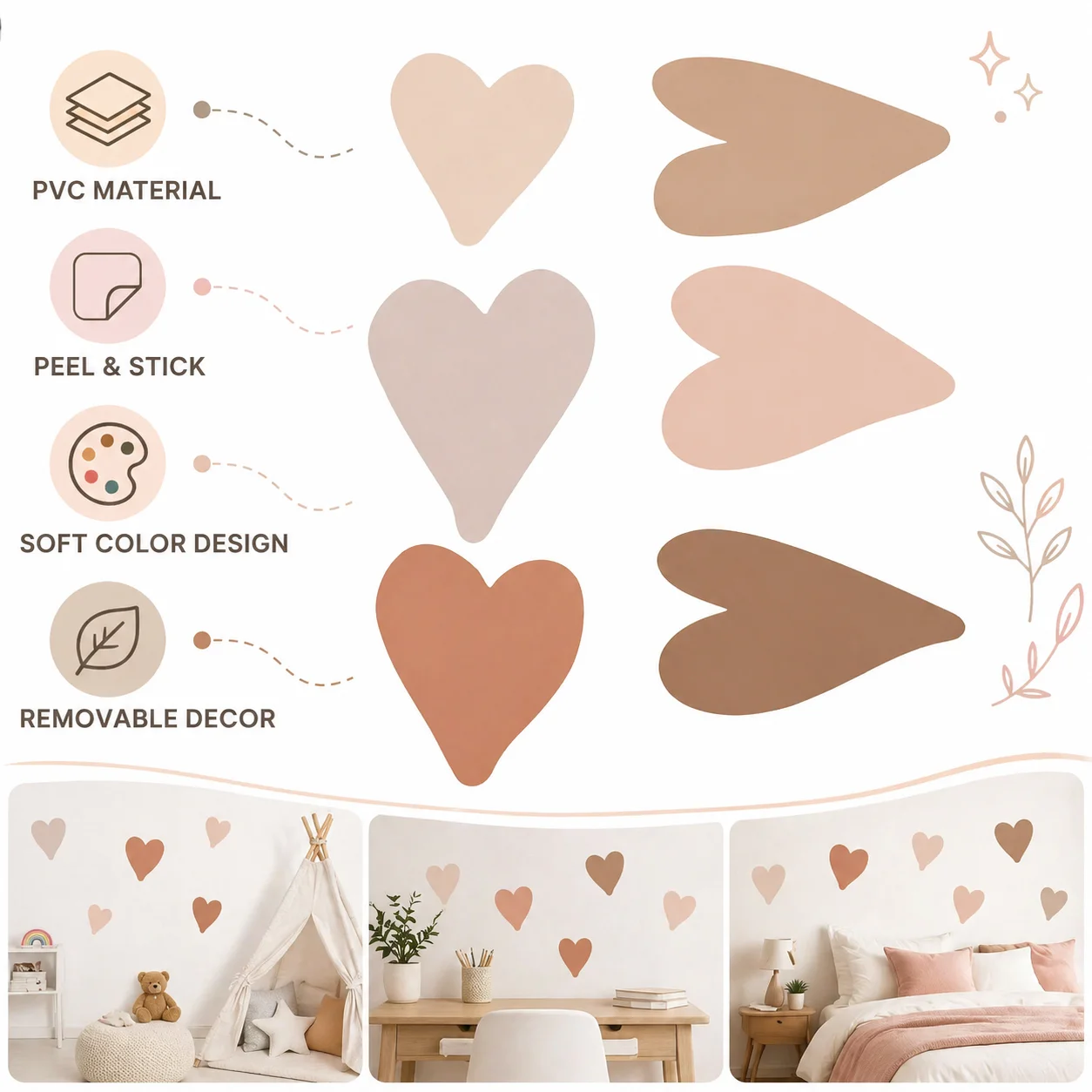 

PVC Wall Sticker, Peel and Stick Reusable Translucent Decals, Gentle Color Matching, Viewable Both Sides, 29x20cm, 3 Pieces