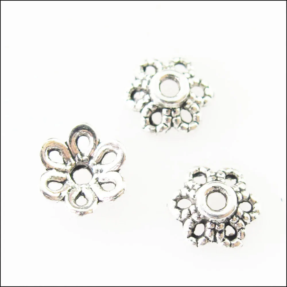 Fashion 200Pcs Retro Tibetan Silver Bronze Gold Silver Color Flower Spacer End Beads Charms 6mm