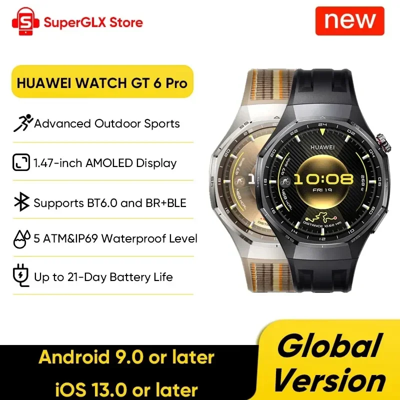 

Глобальная версия HUAWEI Watch GT 6 Pro 46 мм Smartwatch 1,47-дюймовый AMOLED-экран GPS Bluetooth-вызов Совместимость с iOS и Android NFC