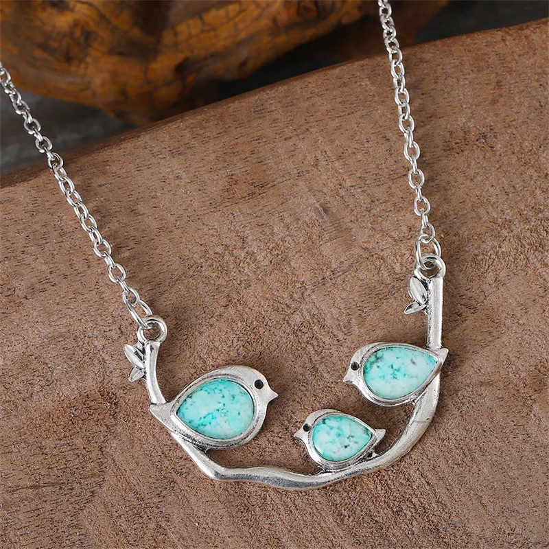 DIY accessories Fashion new sky blue three sparrow necklace earrings, cross-border retro personalized creative simple jewelry wh