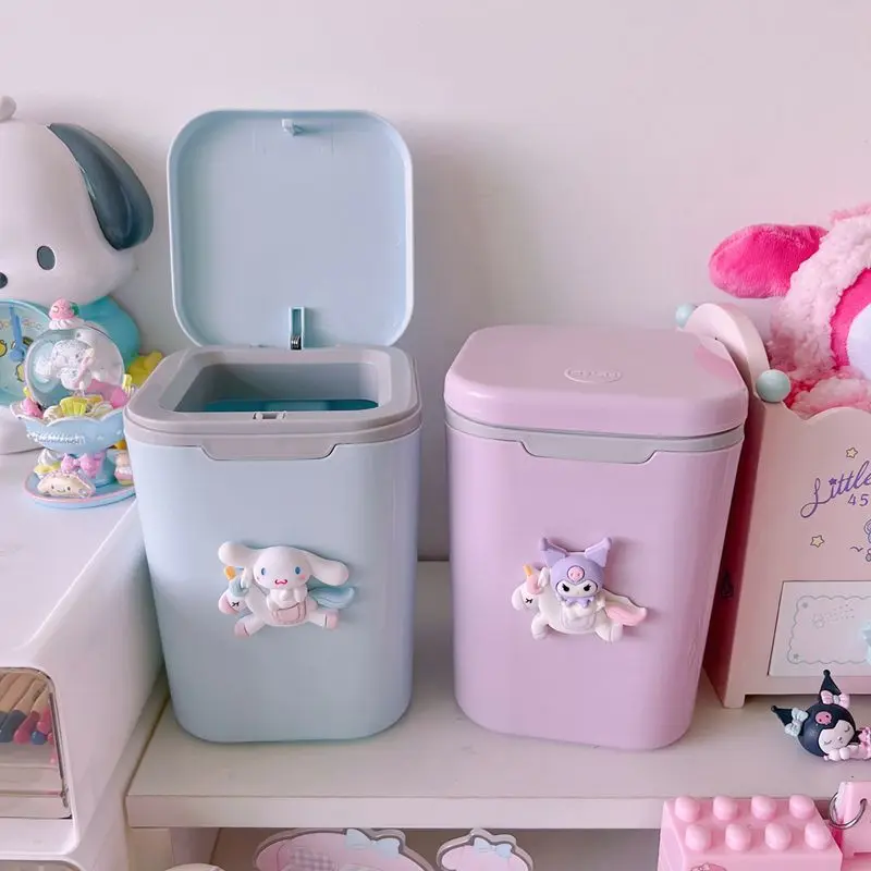 My Melody Cinnamoroll Desktop Trumpet Trash Can Cute Cartoon Kuromi Press Bedroom Clutter Organizer Lovely Toys for Girls