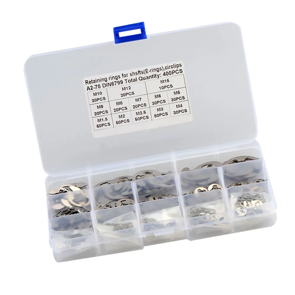 

400pcs M1.5- Steel Retaining Set E-Shaped Snap Ring Oil Resistant M1.5- Retaining Ring Anti-Rust Shaft Groove