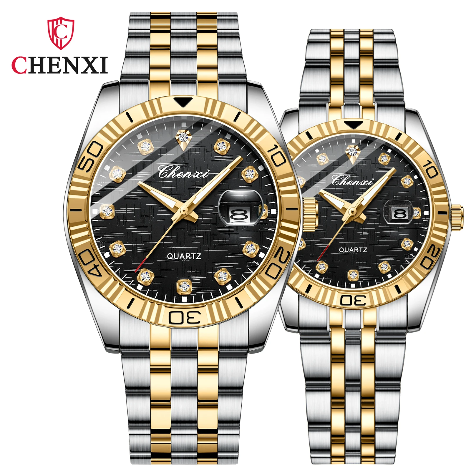 Conjunto de relojes para parejas a la moda, marca CHENXI de alta calidad, calendario de lujo para hombres y mujeres, reloj de pulsera de cuarzo luminoso resistente al agua, regalos