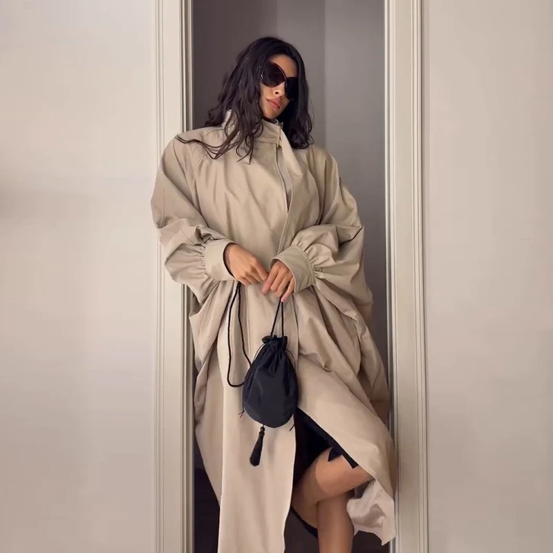 Damen-Windbreaker mit Kordelzug, tailliertem Schnitt, elastischen Ärmelbündchen, kurzem Trenchcoat, Rüschensaum, kurzer Bomberjacke, Streetwear-Oberbekleidung – Detail 17