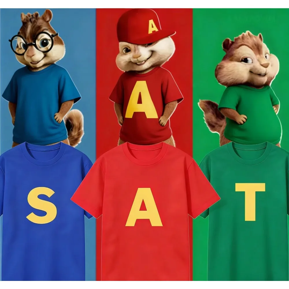 Alvin and Chipmunk Squeakquel Pullover Men's and Women's Fashionable T-shirt Cartoon Cute Couple Loose Breathable Top