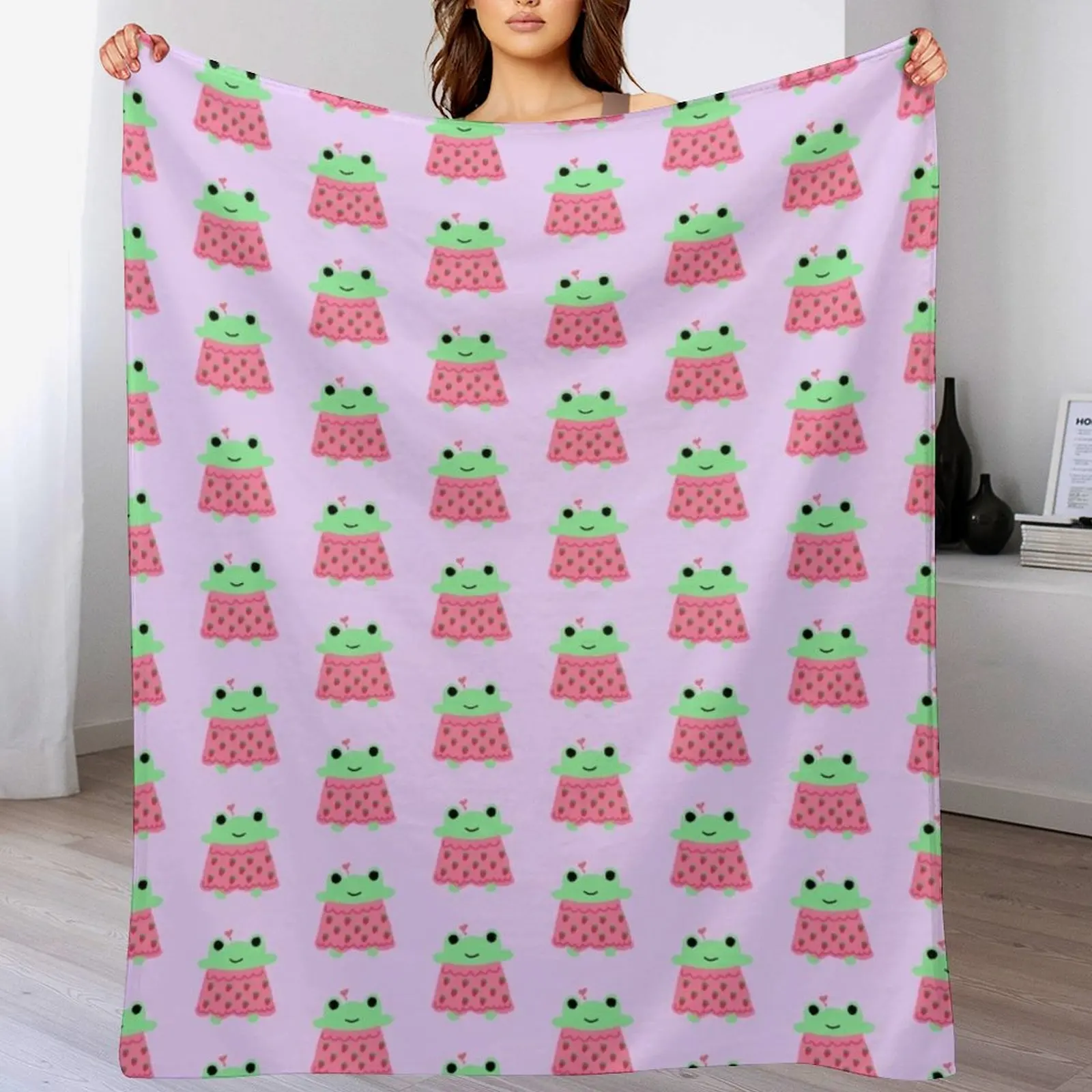 

Strawberry Frog Throw Blanket Luxury Brand Designers for babies anime Blankets