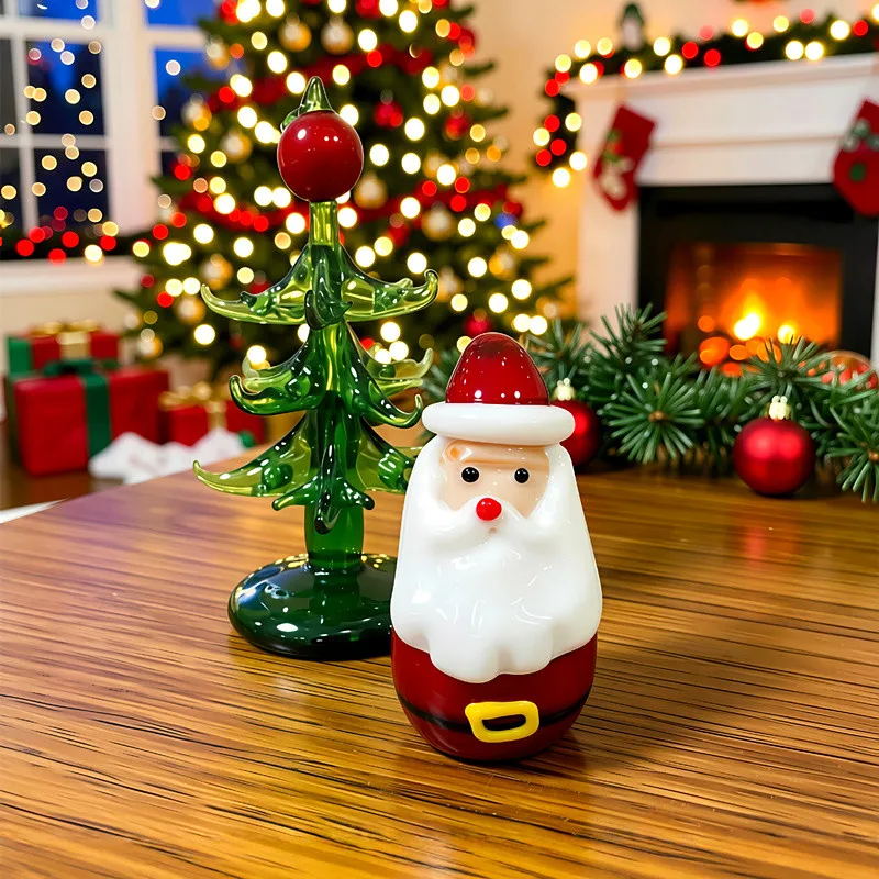 

Murano Glass Santa Claus Figurine Cute Creative Christmas Ornament Home Desktop Living Room Decor Xmas New Year Gift for Kids