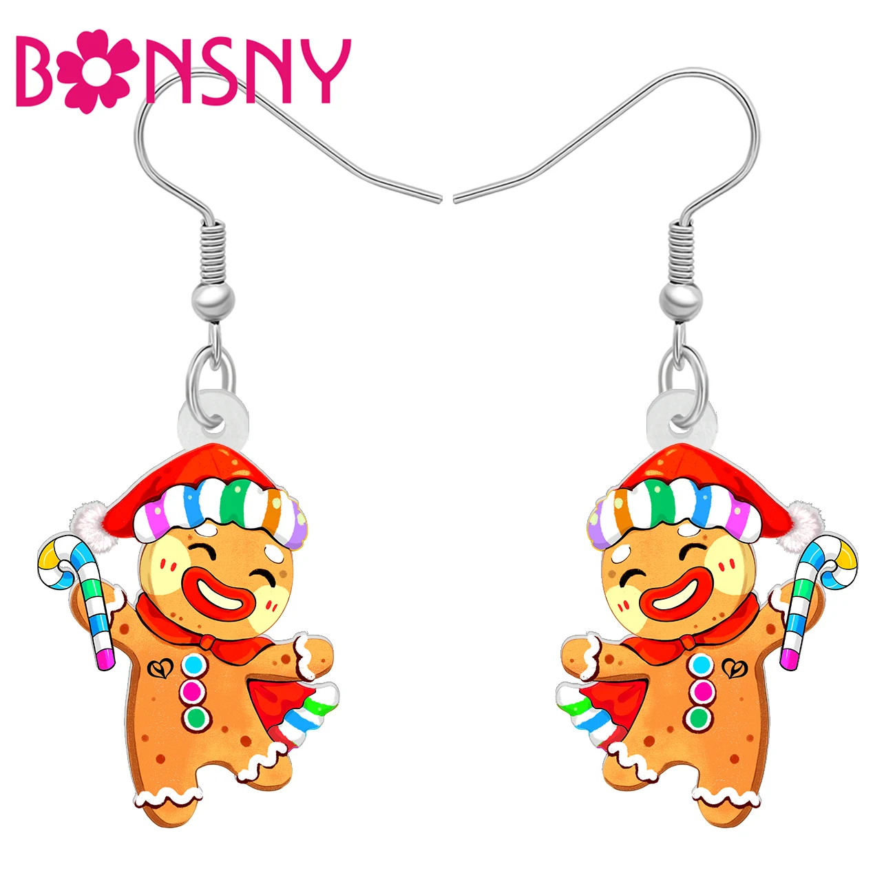 BONSNY Acrylic Dancing Funny Orange Candy Gingerbread Man Earrings Novelty Christmas Jewelry for Women Girls Kids Charm Gifts