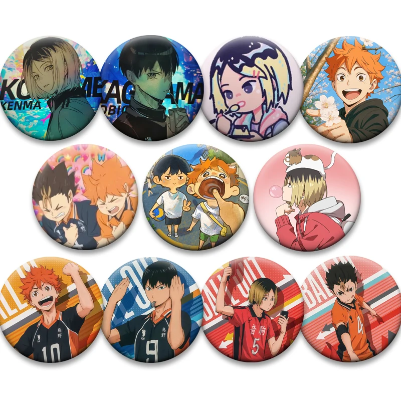 

Anime Haikyuu!! Brooches Hinata Shouyou Kageyama Tobio Sawamura Daichi Cartoon Badge Round Tinplate Pin for Backpack Accessorie