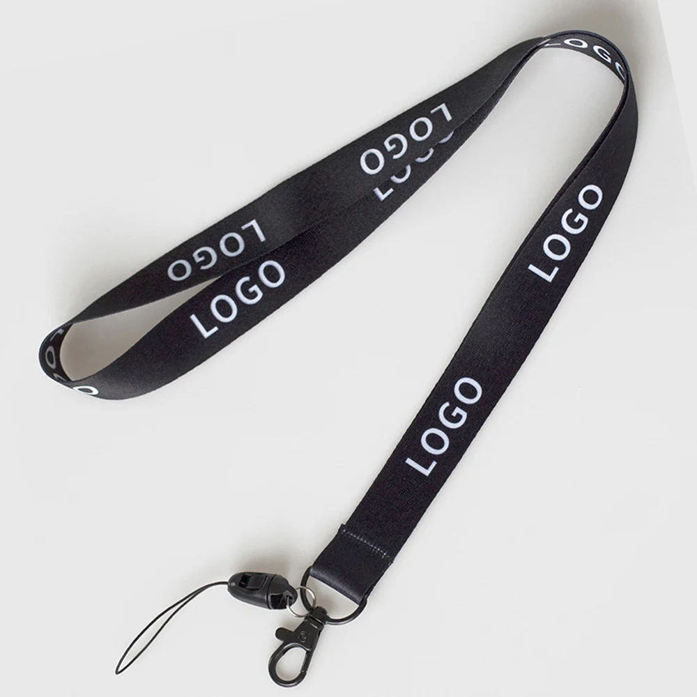50 Pcs/lot Custom Logo Keychain High Quality Smooth Neck Rope Lanyard Double Sided Personal Printing Landyard Black Metal Hook