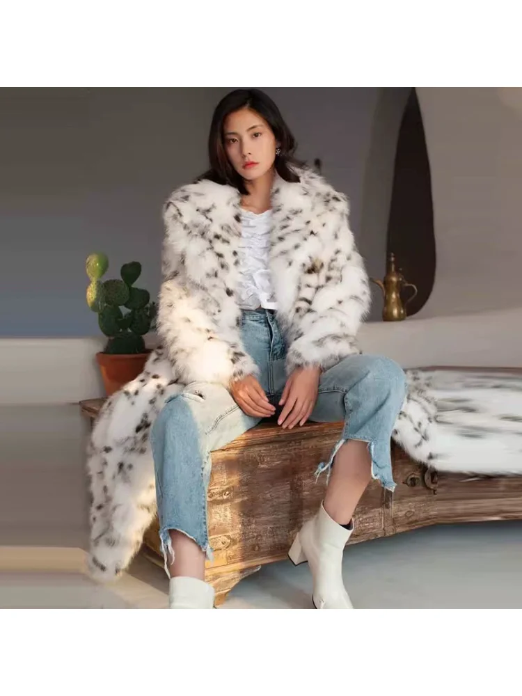 European American Fashionable Sexy Noble Faux Fur Coat Elegant Leopard Print Charm Temperament Exquisite Winter Warmth Outerwear