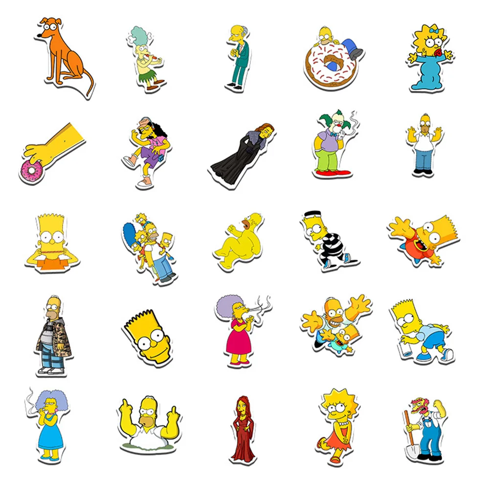 Pegatinas de dibujos animados de Los Simpsons, calcomanías impermeables de PVC, para monopatín, portátil, equipaje, motocicleta, 10/30/50 piezas