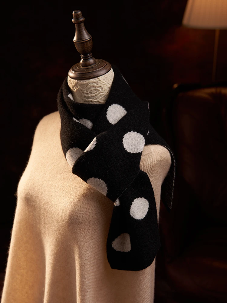 Women Cashmere Knitted Scarf Dots Pattern Jacquard Long Thick Neck Warmer Ring Collar Wool Accessories #141