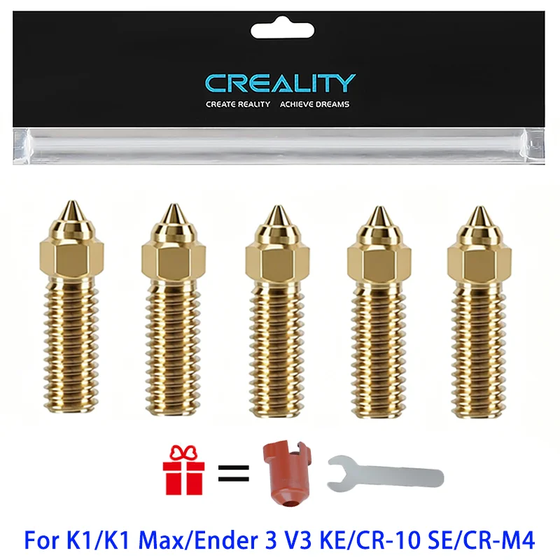 Creality 5-teiliges K1 Messingdüsen-Set mit Silikonabdeckung und Werkzeug, Ender 3 V3 KE Hochgeschwindigkeitsdüsen für K1 Max/CR-10 SE/CR-M4 – Detail 1