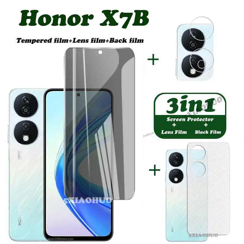 3in1 For Honor X7B Anti-Spy Privacy Tempered Glass film Honor X7B Screen Protector+lens film+back film