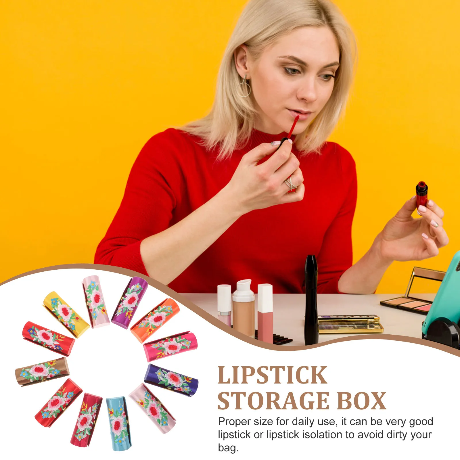 

12Pcs Lipstick Case Portable Cloth Design Snap Button Closure Compact Storage for Women Vintage Style Small Lipstick Holder