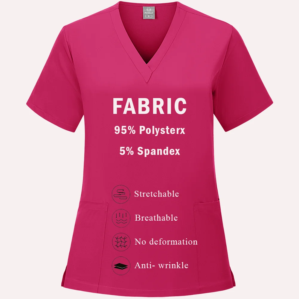 의료 유니폼 여성 작업복 스트레치 스크럽 세트 간호사 스크럽 간호사 액세서리 v 넥 반팔 스트레이트 맨 바지 세트
