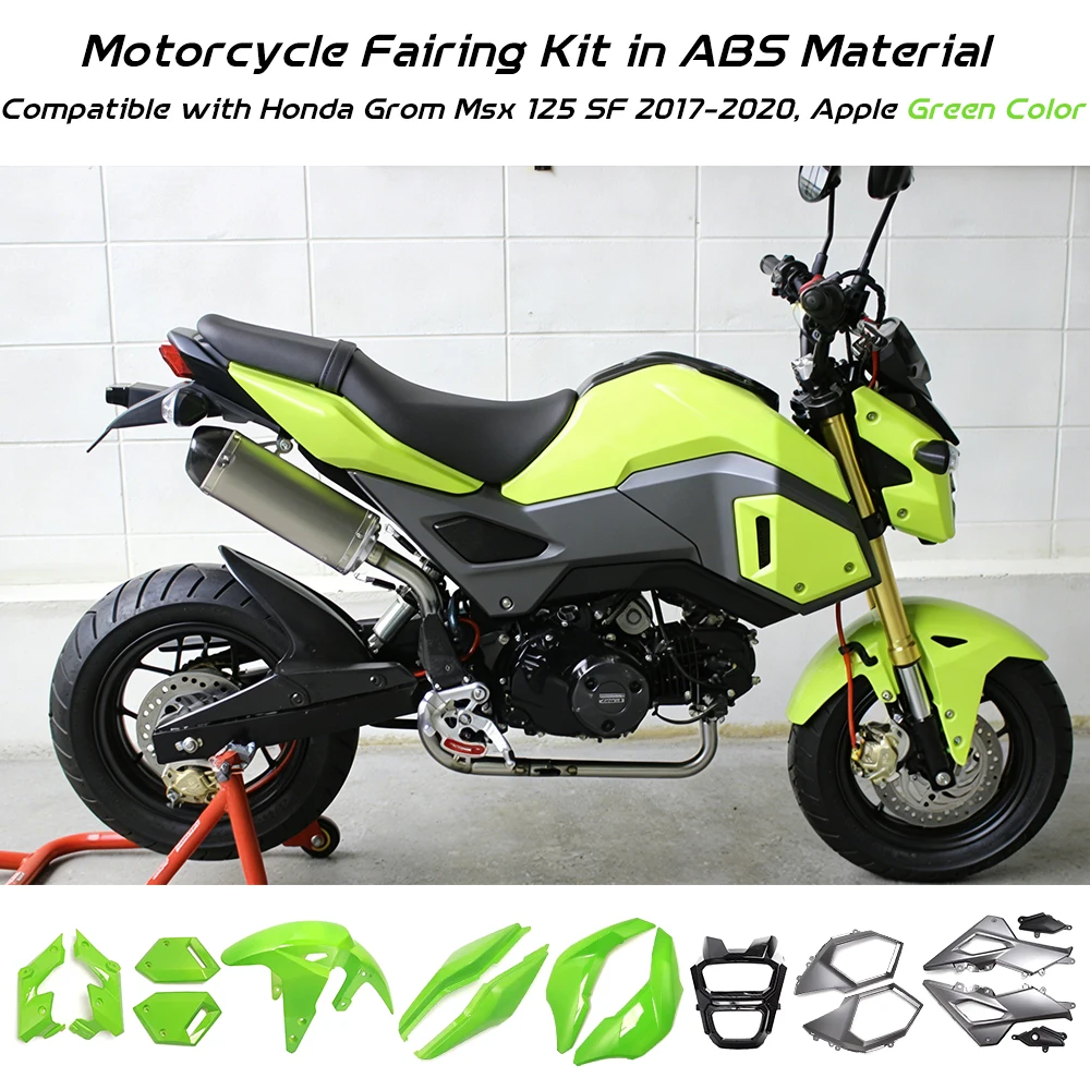 Motorcycle Fairing Kit in ABS Material Compatible with Honda Grom Msx 125 SF 2017-2020, Apple Green Color