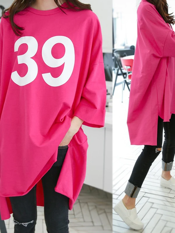 تي شيرت صيفي أمريكي ريترو فضفاض متوسط ​​الطول بأكمام قصيرة تي شيرت نسائي من القطن الخالص تي شيرت عصري وأنيق بنمط أوروبي نصف كم