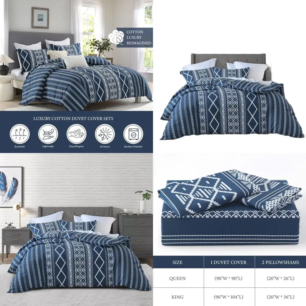 

King Size Cotton Boho Duvet Cover Set with Abstract Pattern: 1 Cover (104x90 inches) + 2 Pillowcases (20x36 inches)