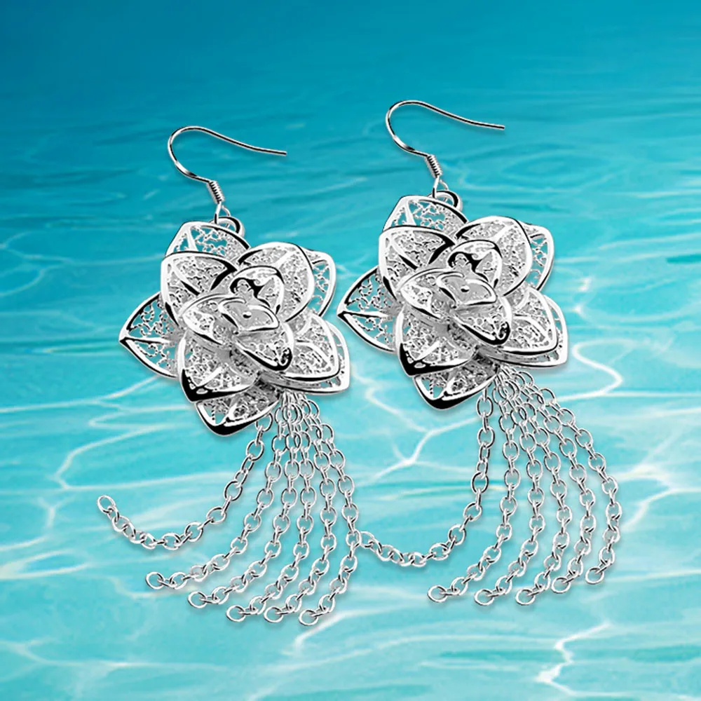 

Elegant Vintage Peony Flowers Earrings For Women Palace Long Tassel Earrings Birthday Party 925 Sterling Silver Jewelry Gift