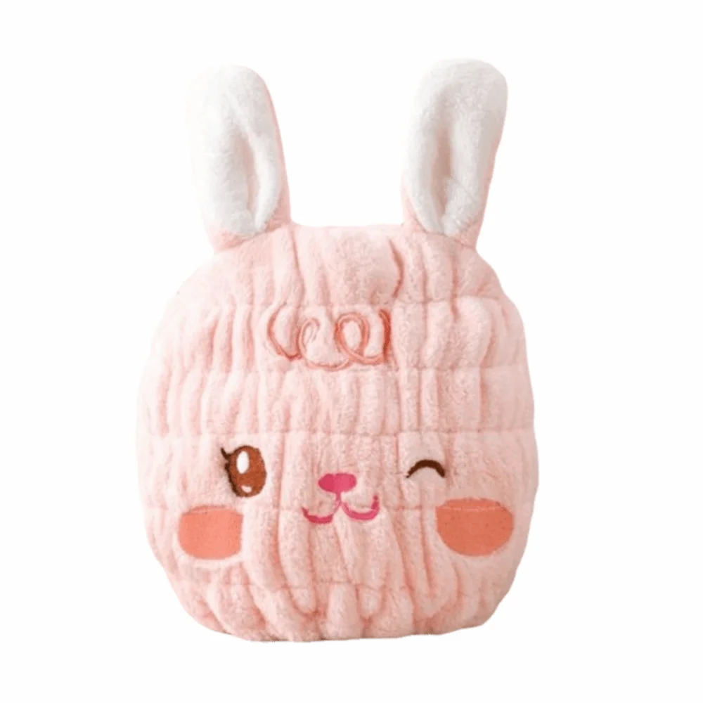 Thickened Children's Dry Hair Cap Creative Rabbit Head Design Elastic Round Cap Cartoon Absorbent Hair Drying Towel Home Use