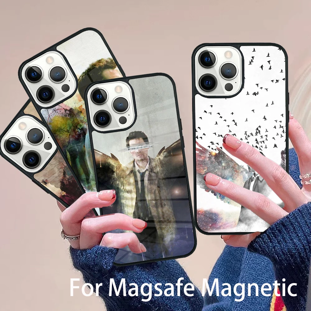 

Supernatural Castiel Phone Case Magesafe Magnetic Wireless Charge Cover For IPhone 16 11 12 13 14 15 Pro Max Plus Mini