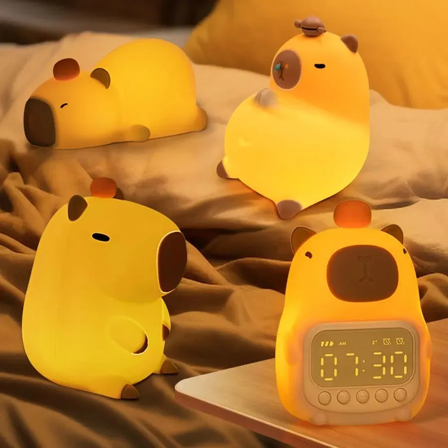 Cute Capybara Night Light Christmas Gift Children's Silicone Nightlight Gift USB Rechargeable Animal Touch Bedside Sleep Lamp