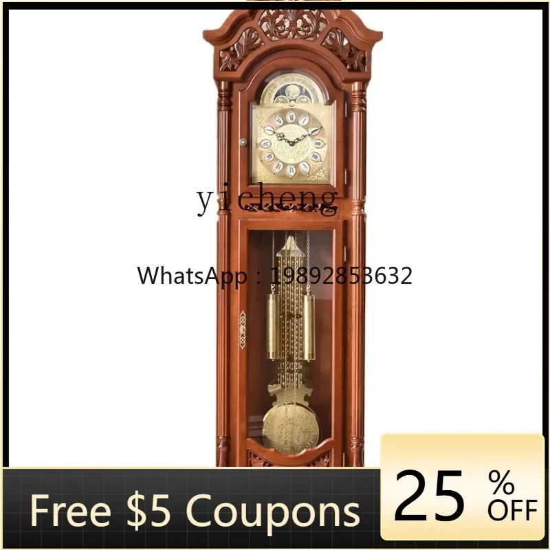 

Solid Wood Floor Living Room Clock Mechanical Chinese Retro Pendulum Clock Classical Hammer Copper