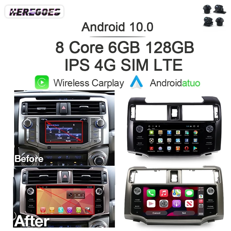 

Carplay 9" DSP Android 10.0 Car Radio Multimedia Player Navigation GPS 6GB+128GB Wifi LTE For Toyota 4Runner 4 Runner 2009-2017