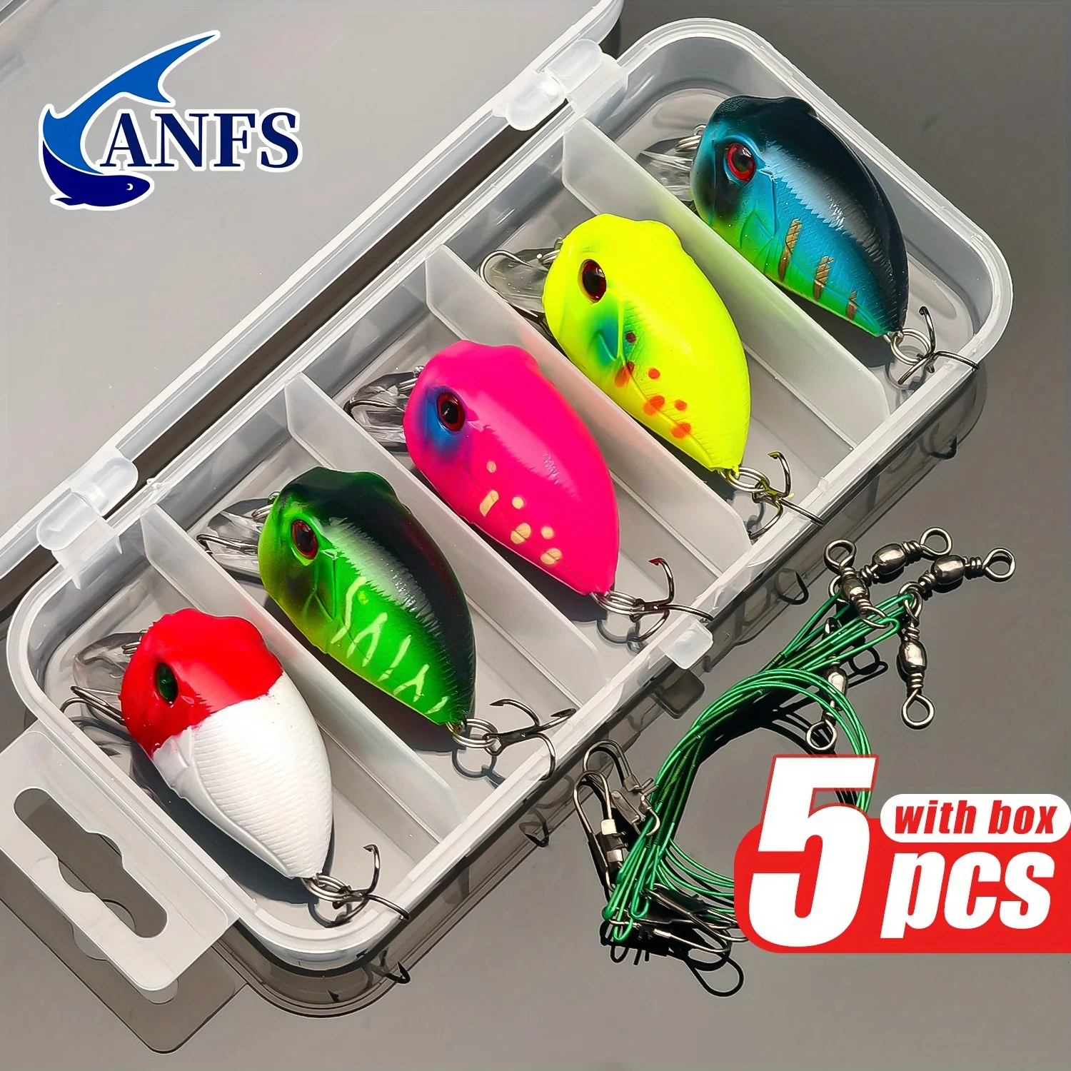 

ANFS 5 шт. кривошипная приманка с коробкой для хранения, рыболовная приманка с реалистичным дизайном и аксессуаром, удивительный подарок для рыбалки для рыбалки