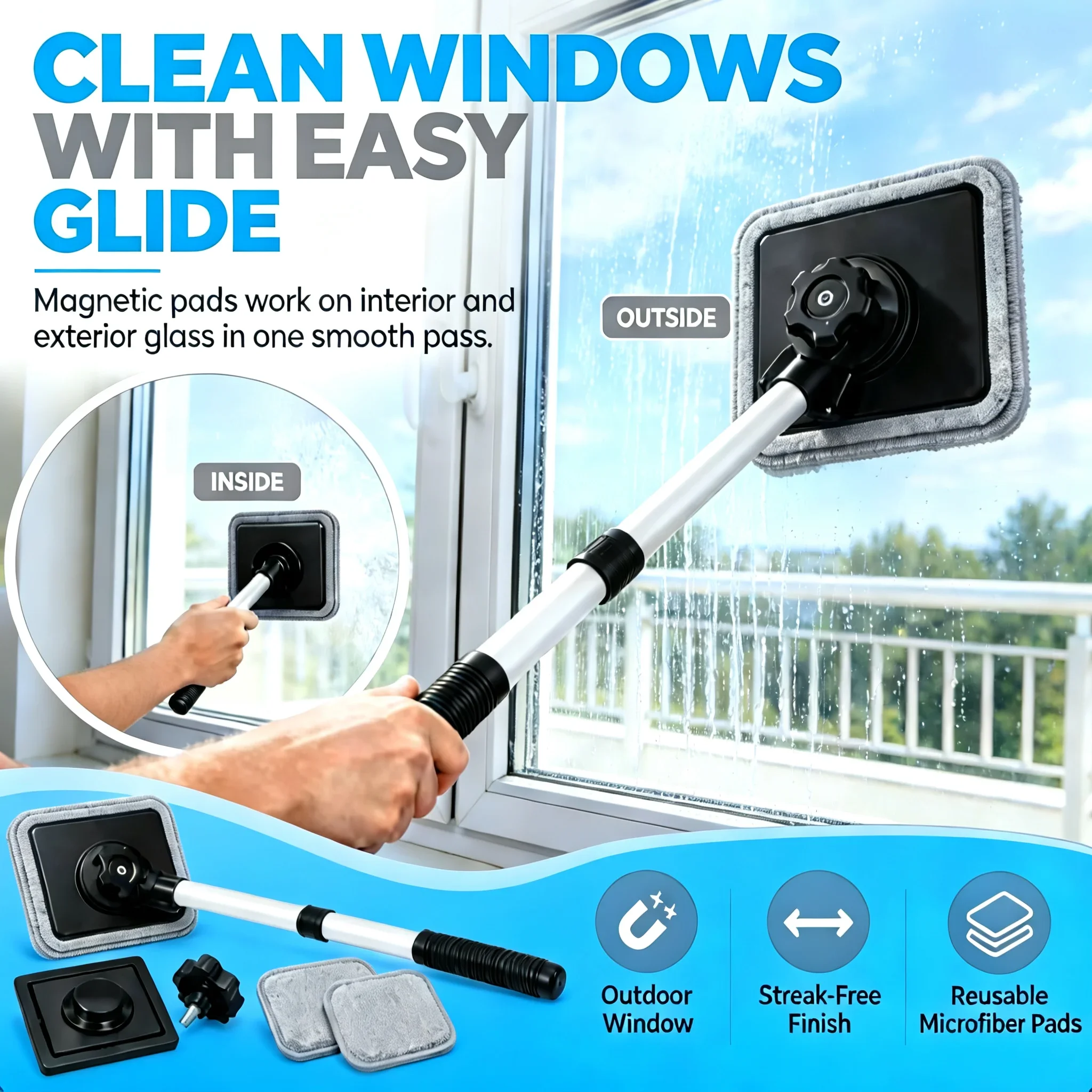 New2026 Dual Magnetic Car Windshield Cleaner Upgrade Window Cleaner Streak-free Auto Glass Cleaning Kit Compact Windshield Brush
