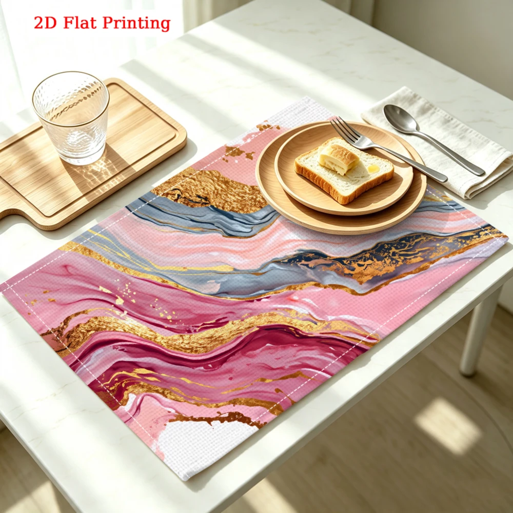 Pink Gold Marble Kitchen Placemat Pink Gold Marble Linen Pad Dish Coffee Cup Table Mat 1PC 30x40cm