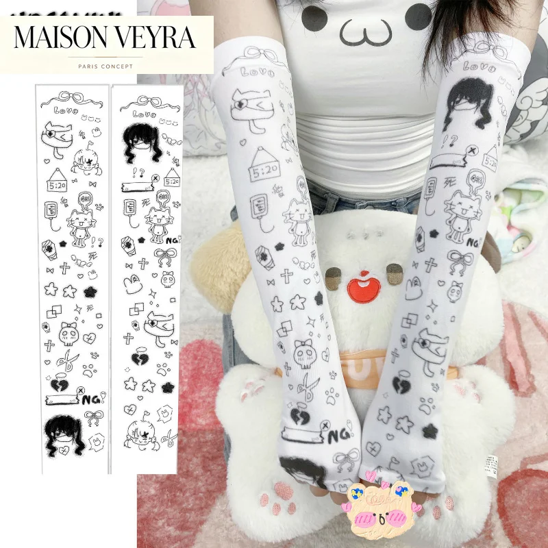 japanese-cartoon-printing-kawaii-cute-women-wrist-arm-protection-sun-streetwear-long-fingerless-gloves-harajuku-vintage-summer