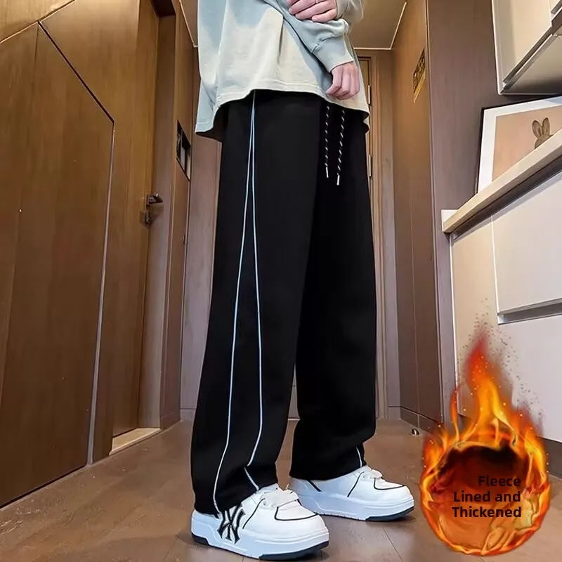 

Повседневные брюки больших размеров с высокой талией и широкими штанинами в полоску, прямой крой, свободные брюки для мужчин больших размеров, осень-зима Faion